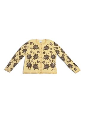 Vintage NWT Y2K Just B Cream Floral Beaded Sequin Cardigan XL